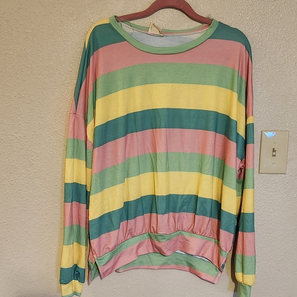 Fantastic Fawn French Terry Pastel Rainbow Striped Long Sleeve Top